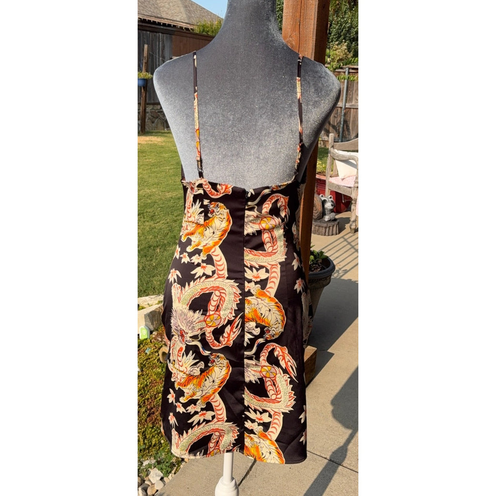Urban Outfitters Womens 0 Dragon Tiger Print Mini Dress Strappy Y2K Tattoo