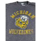 Michigan Wolverines ’47 Brand Mens L Long Sleeve Shirt Retro Mascot NCAA Gray