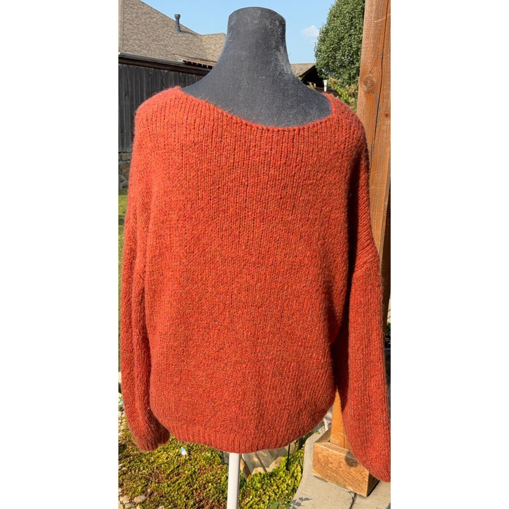 Boheme Made in Italy Sweater Womens Rust Orange Rhinestone Star Oversized Knit