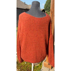 Boheme Made in Italy Sweater Womens Rust Orange Rhinestone Star Oversized Knit