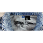 H&M Young Thug Denim Jacket Mens Small Acid Wash Cherub Angel Graphic Blue