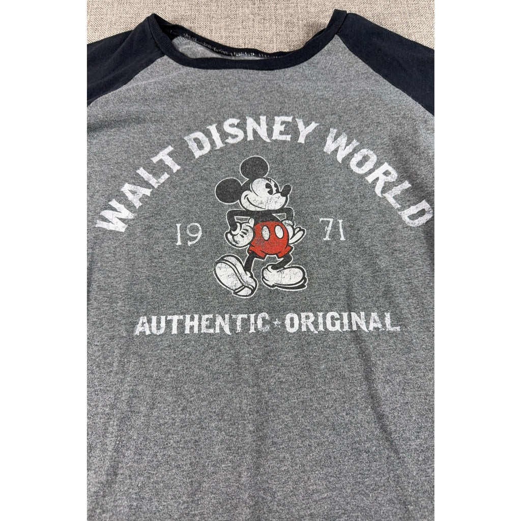 Disney Parks Walt Disney World 1971 Mickey Mouse Raglan Shirt Mens XL Gray