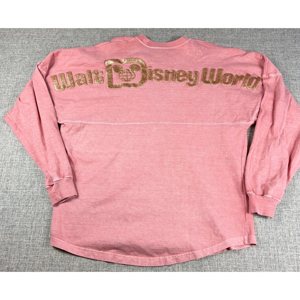 Walt Disney World Spirit Jersey XS Pink Rose Gold Glitter Long Sleeve Disney