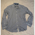 Perry Ellis Shirt Mens Medium Blue White Gingham Check Button Down Cotton Long S