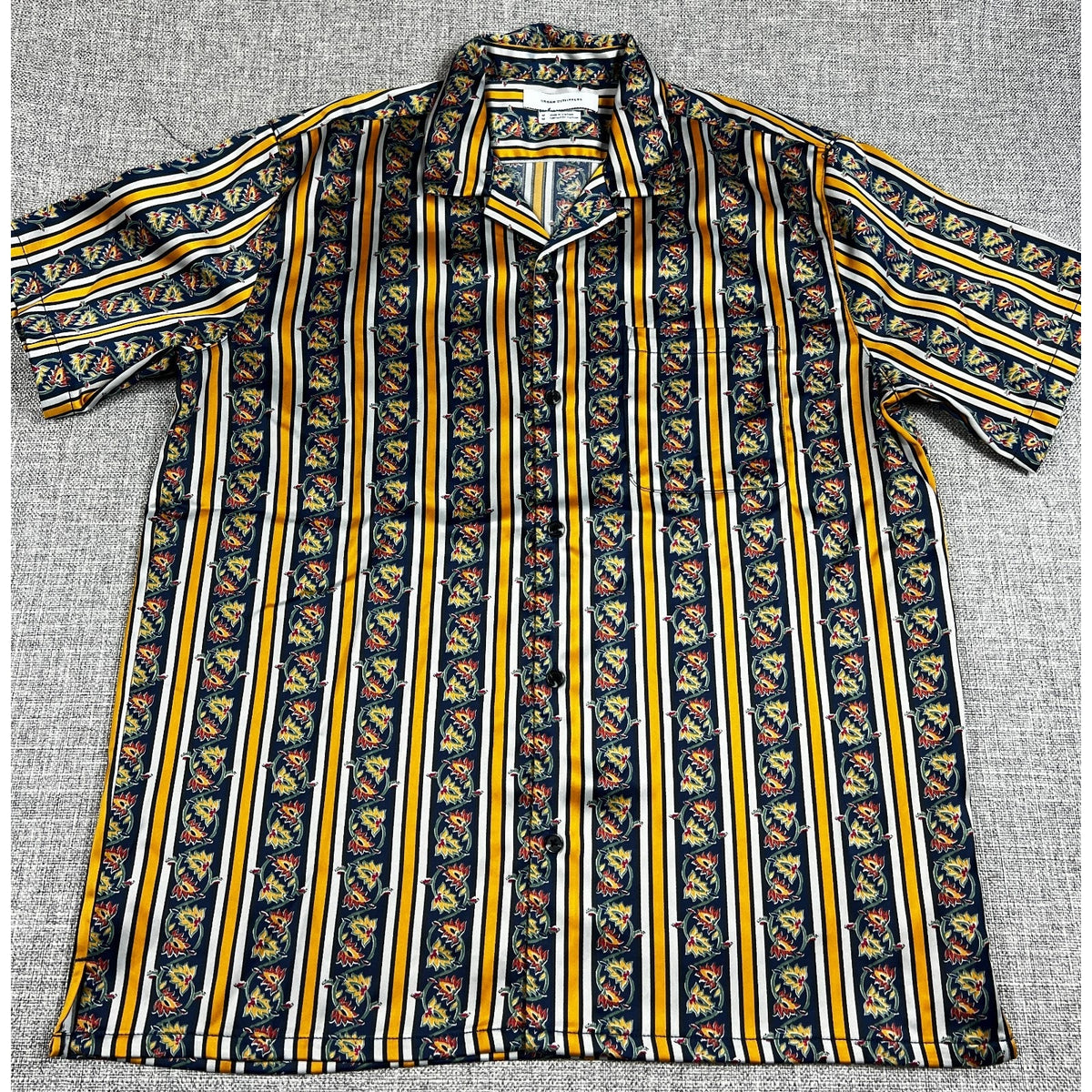 Urban Outfitters Shirt Mens M Floral Stripe Satin Camp Collar Short Sleeve