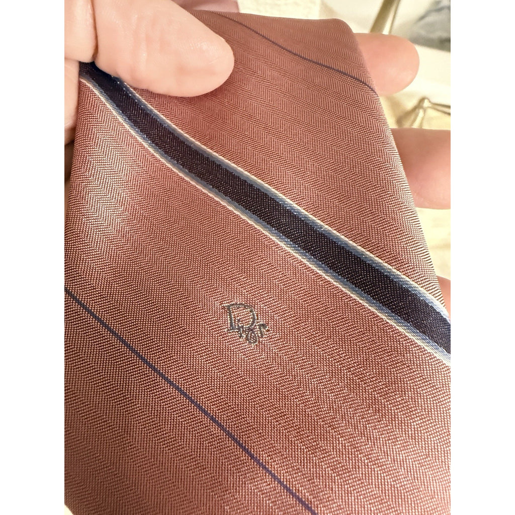 Christian Dior Monsieur Pink Striped Tie Italy Designer Necktie Classic Luxury