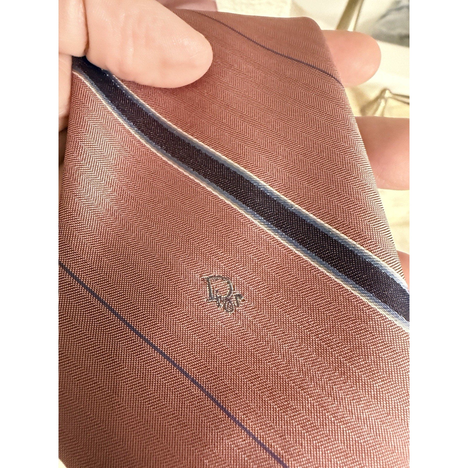 Christian Dior Monsieur Pink Striped Tie Italy Designer Necktie Classic Luxury