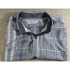 Tommy Bahama Mens Large Silk Camp Shirt Blue White Patchwork Stripe