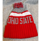 Ohio State Knit Beanie Pom Pom Scarlet Gray White Cuffed Winter Hat
