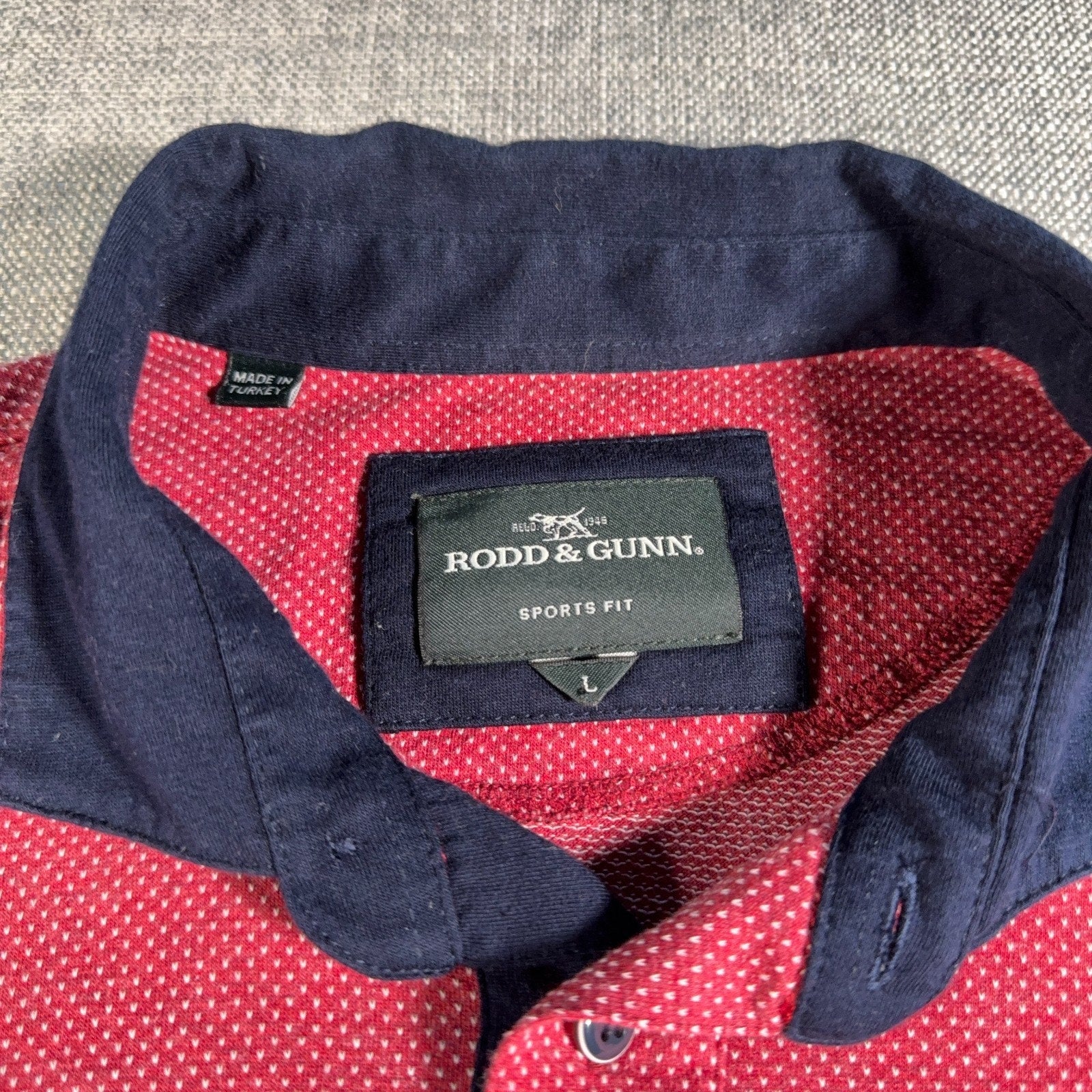 Rodd & Gunn Sports Fit Polo Shirt Mens Large Red Navy Micro Dot Golf Casual
