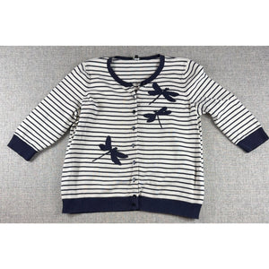 Talbots Woman Petites Cardigan 2XP Navy White Striped Dragonfly Knit Sweater
