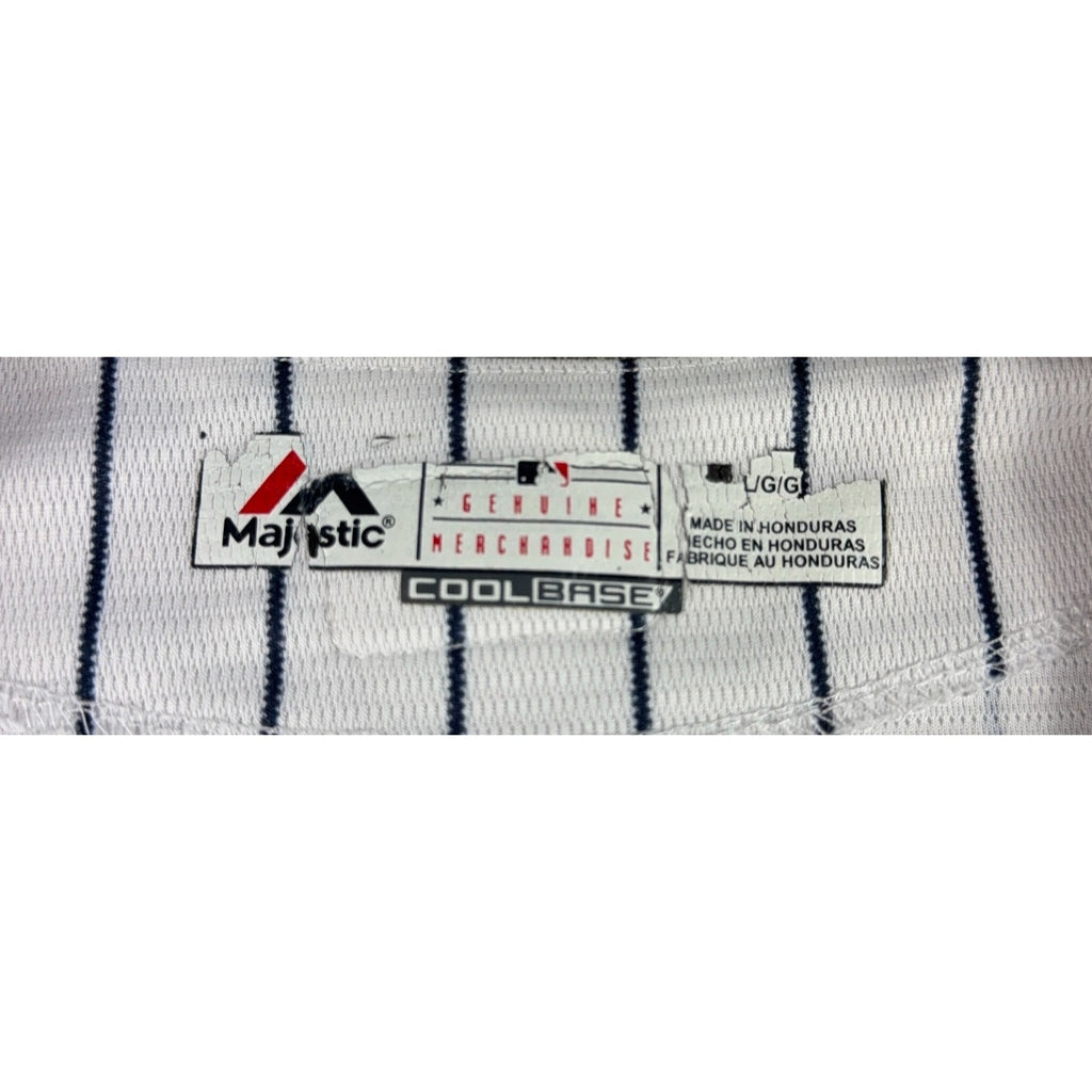Joe Mauer Minnesota Twins Majestic Cool Base Jersey Mens L MLB Pinstripe #7