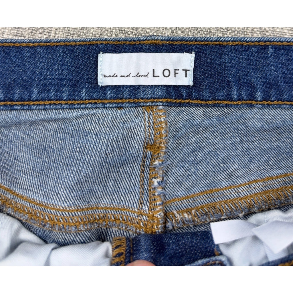 LOFT The Straight Crop Jeans Womens 10/32 Blue Denim Paisley Cuff Mid Rise