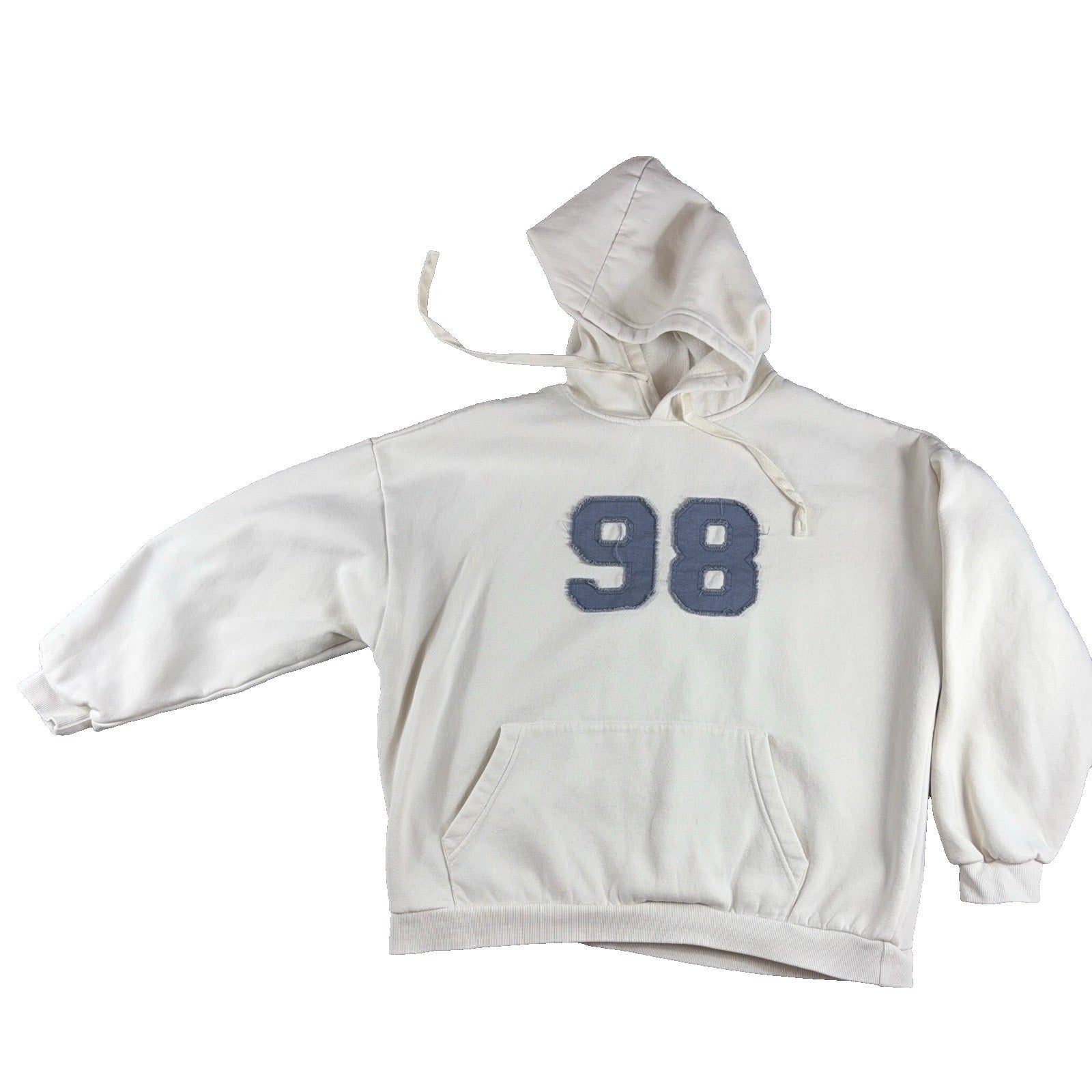 Edikted 98 Oversized Hoodie L Cream Blue Varsity Applique Y2K Streetwear