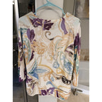 Chico’s Size 2 Colorful Floral Open Knit Sweater Lightweight 3/4 Sleeve Boho