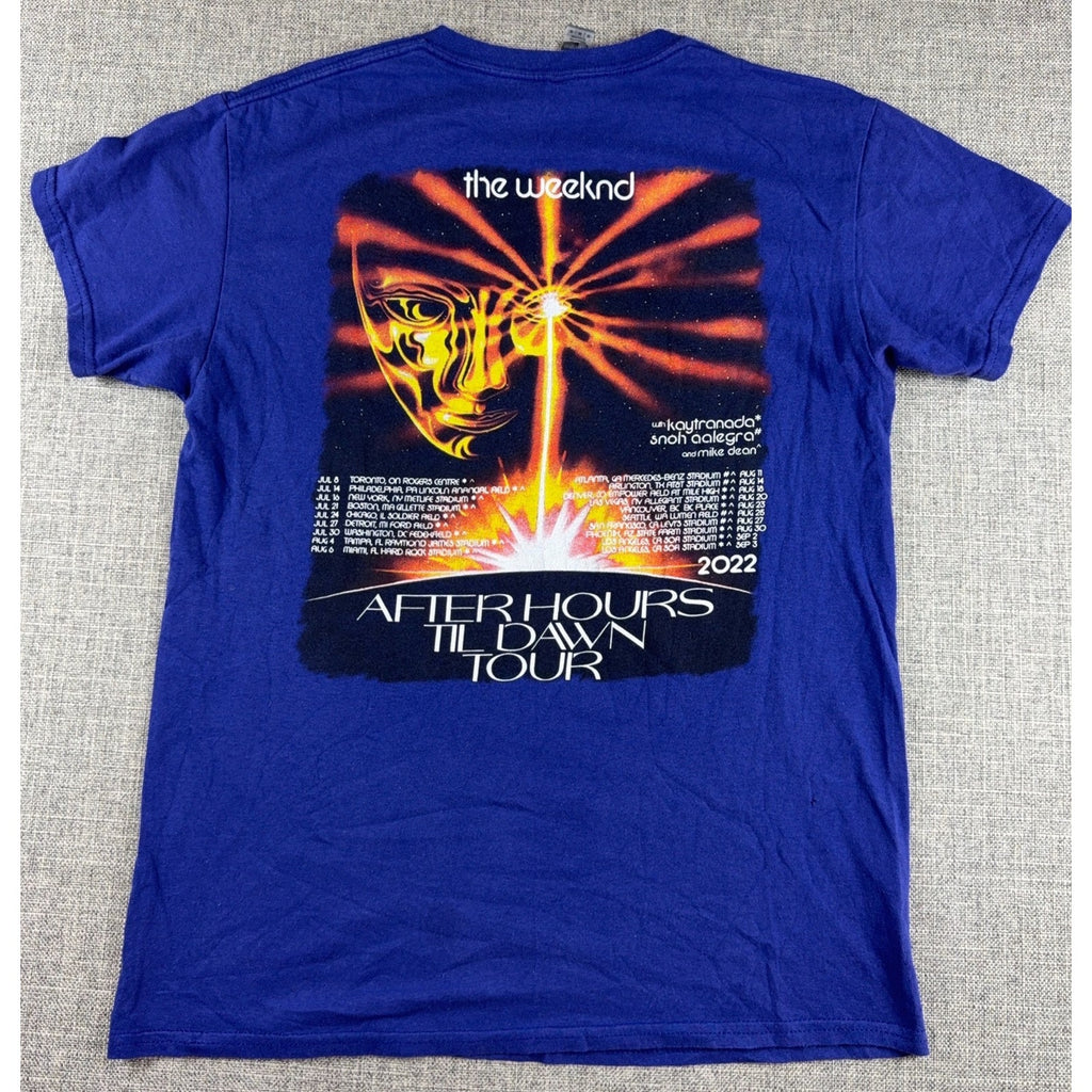 The Weeknd After Hours Til Dawn Tour 2022 T Shirt Blue Gildan Medium Double Side