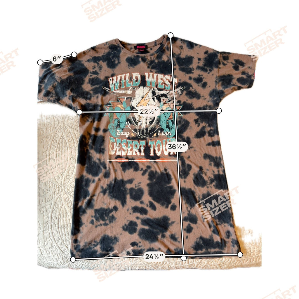 Rock & Roll Denim Wild West Desert Tour Tie Dye Tee Dress Womens Oversized XL