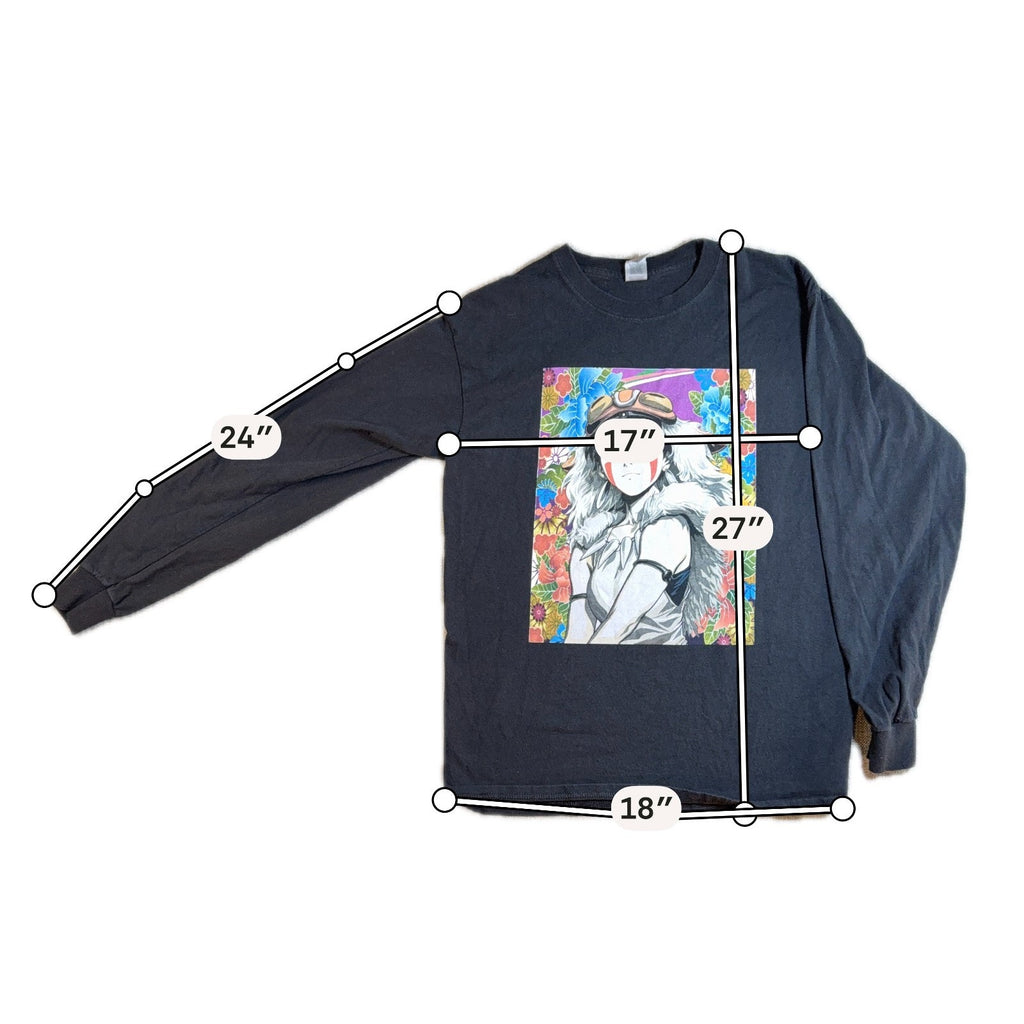 Princess Mononoke San Anime Floral Graphic Long Sleeve Shirt Black Medium