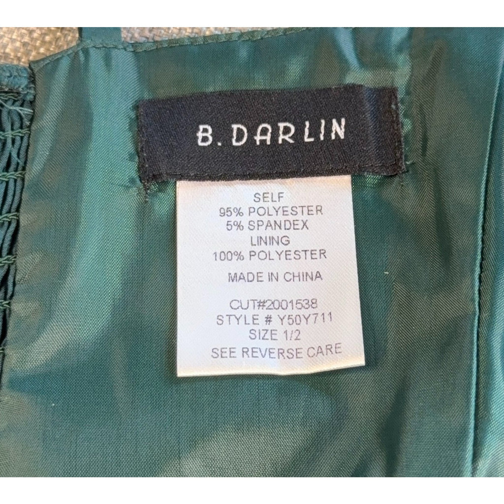 B Darlin Emerald Green Satin Corset Prom Dress Juniors 1/2 Formal Gown