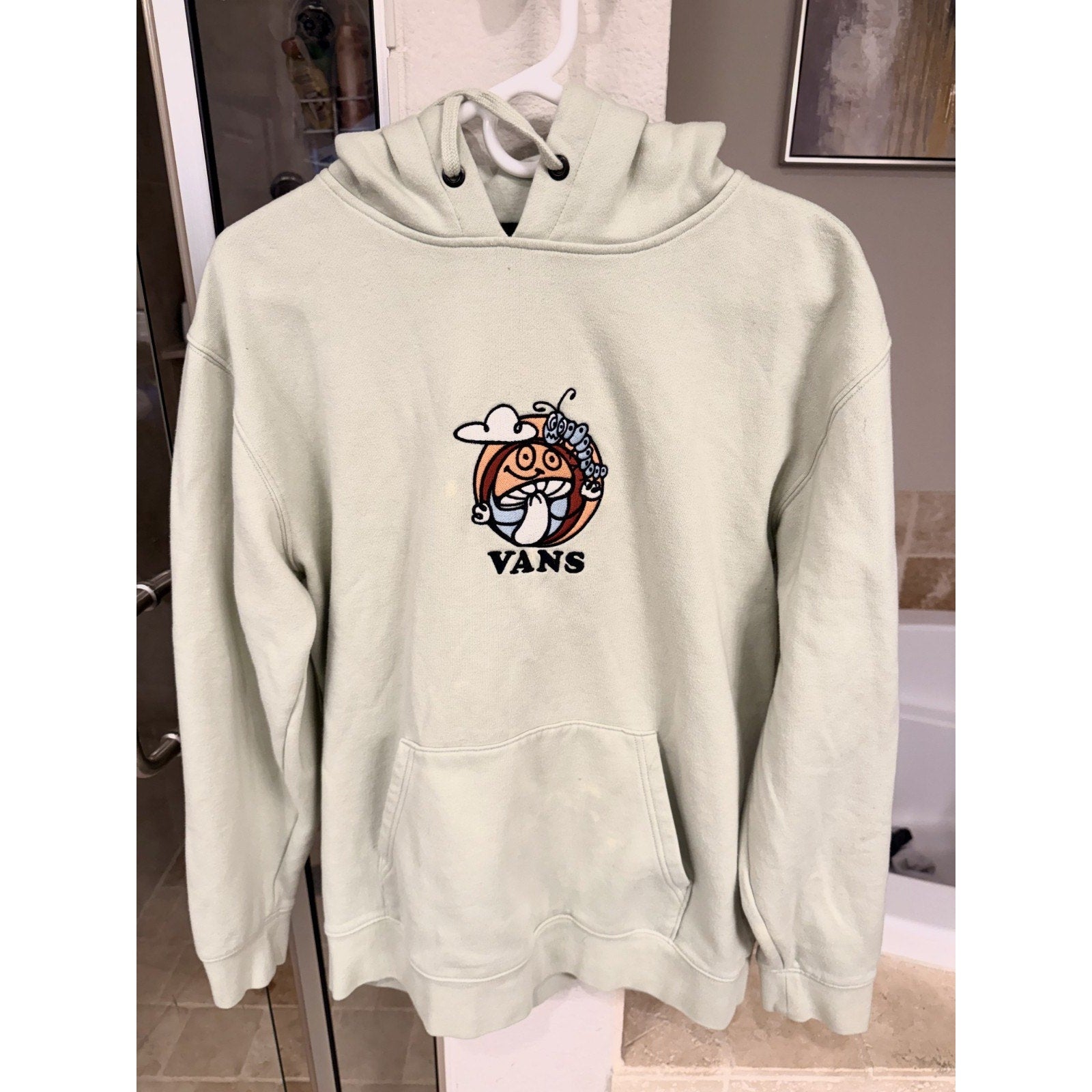 Vans Pullover Hoodie Medium Green Graphic Sweatshirt Skate Streetwear Fleece