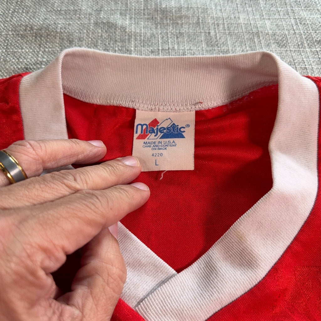 Vintage Dallas Burn Jersey Large Majestic MLS Soccer FC Dallas Made USA Red 90s