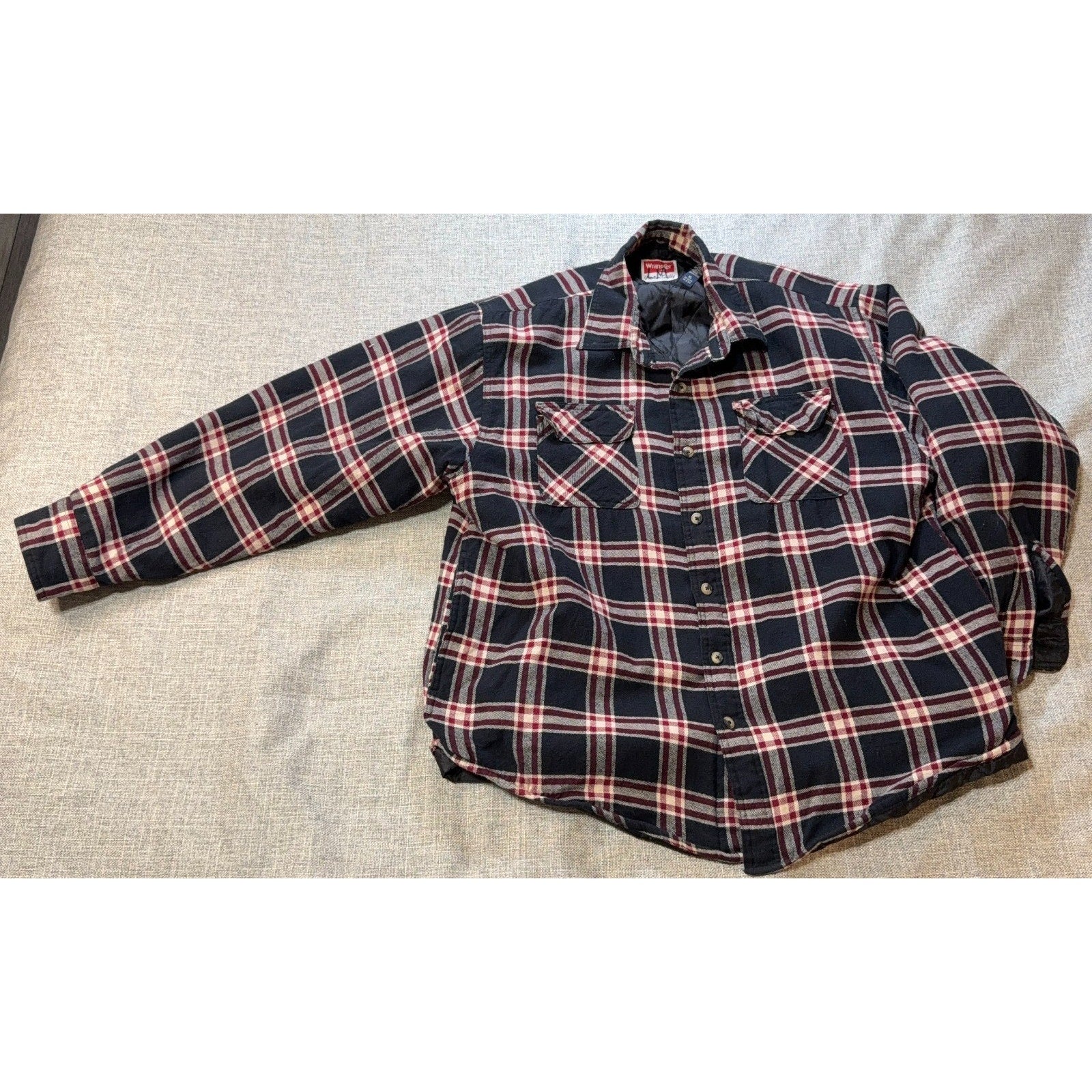 Wrangler Quilted Lined Flannel Shirt Jacket Mens XL Plaid Workwear