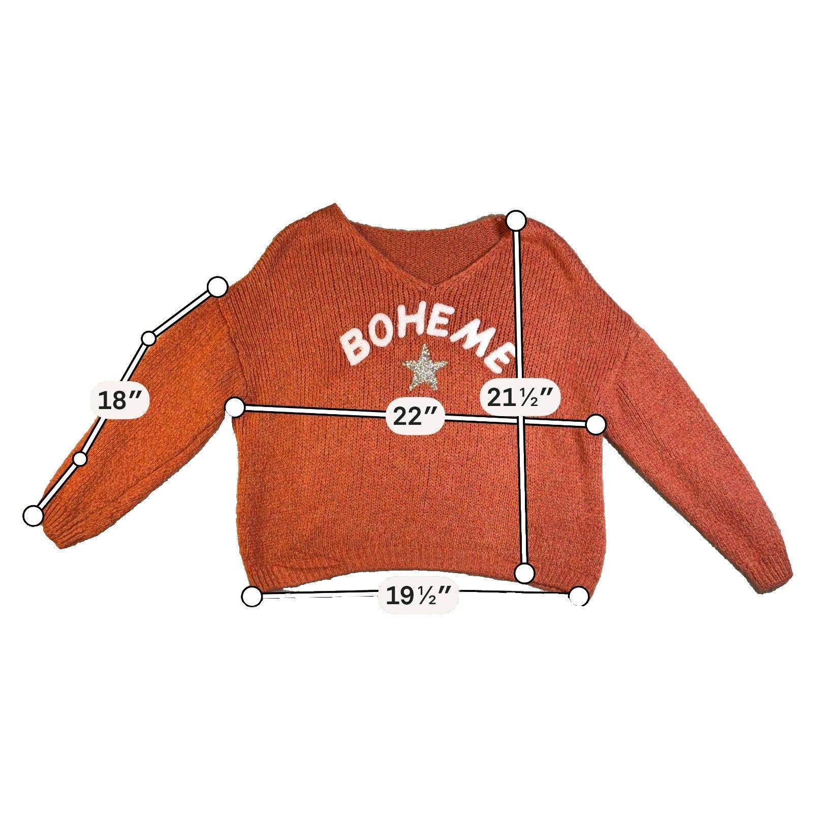 Boheme Made in Italy Sweater Womens Rust Orange Rhinestone Star Oversized Knit