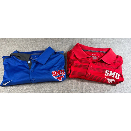 2 Nike SMU Mustangs Dri Fit Polos Men 3XL Red Blue NCAA Golf Shirt Lot