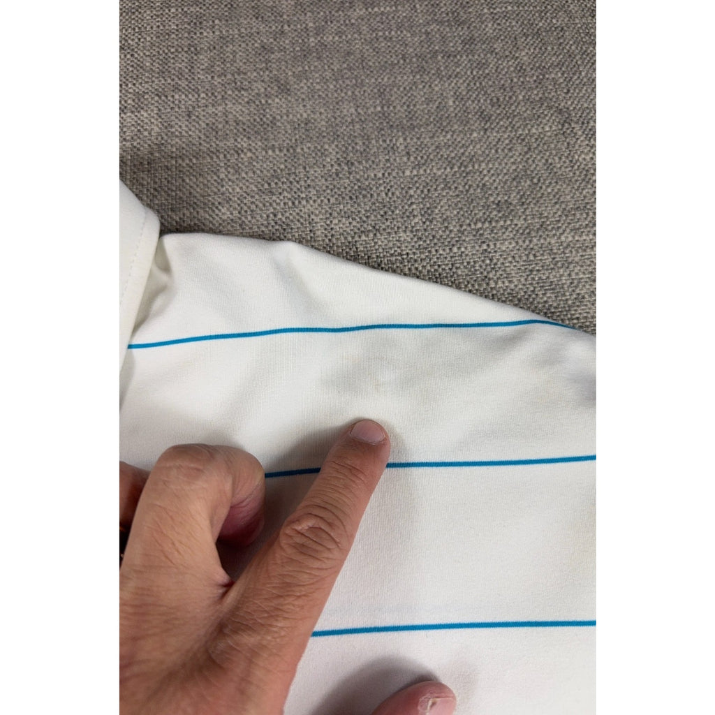 Dunning Golf Polo Shirt Mens XXL White Blue Stripe Stretch Performance SV Logo