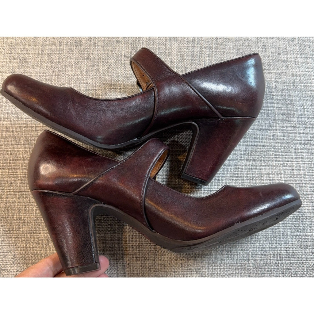 Sofft Miranda Mary Jane Pumps Womens Burgundy Leather Block Heel 8M