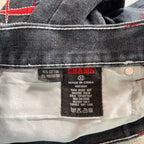 Chams Denim Jeans Mens 32x31 Gray Black Red Embroidered Pockets Y2K Straight