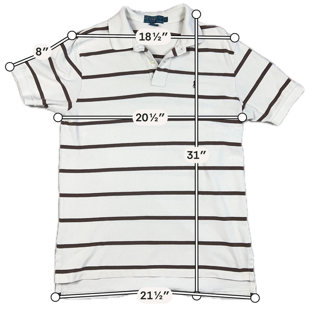Polo Ralph Lauren Mens L White Brown Striped Pony Logo Cotton Polo Shirt