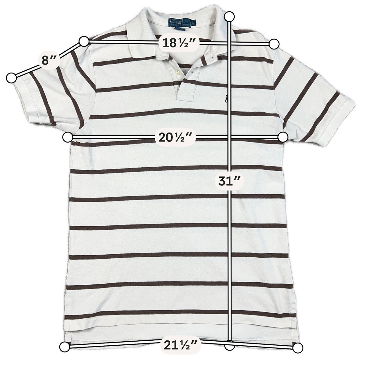 Polo Ralph Lauren Mens L White Brown Striped Pony Logo Cotton Polo Shirt