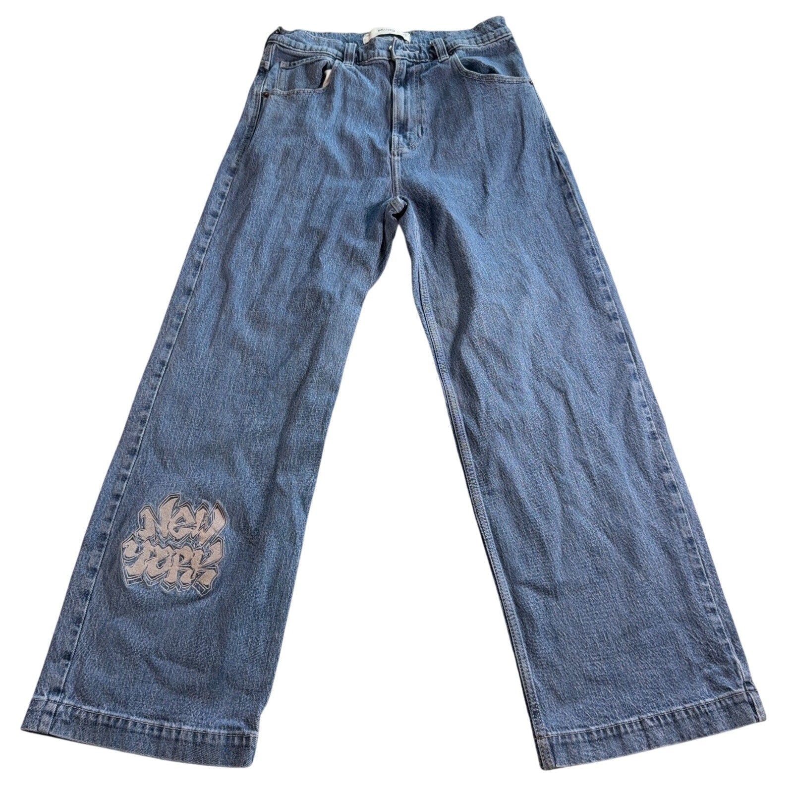 Hollister Super Baggy Jeans 32x32 Y2K Skater Wide Leg New York Embroidered