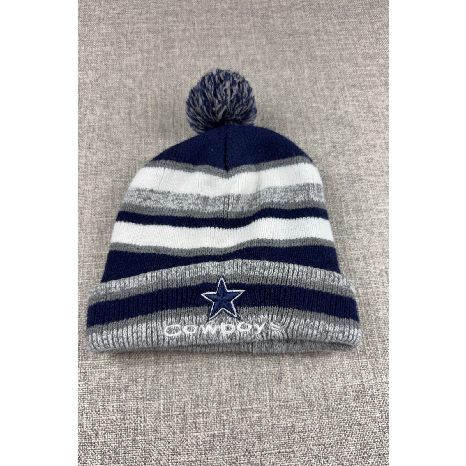 Dallas Football Knit Beanie Hat Lot of 2 Navy Gray Pom Cuffed Winter