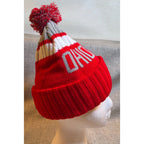 Ohio State Knit Beanie Pom Pom Scarlet Gray White Cuffed Winter Hat