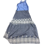 Ruby Yaya Blue Maxi Dress S Boho Embroidered Tiered Sleeveless Resort