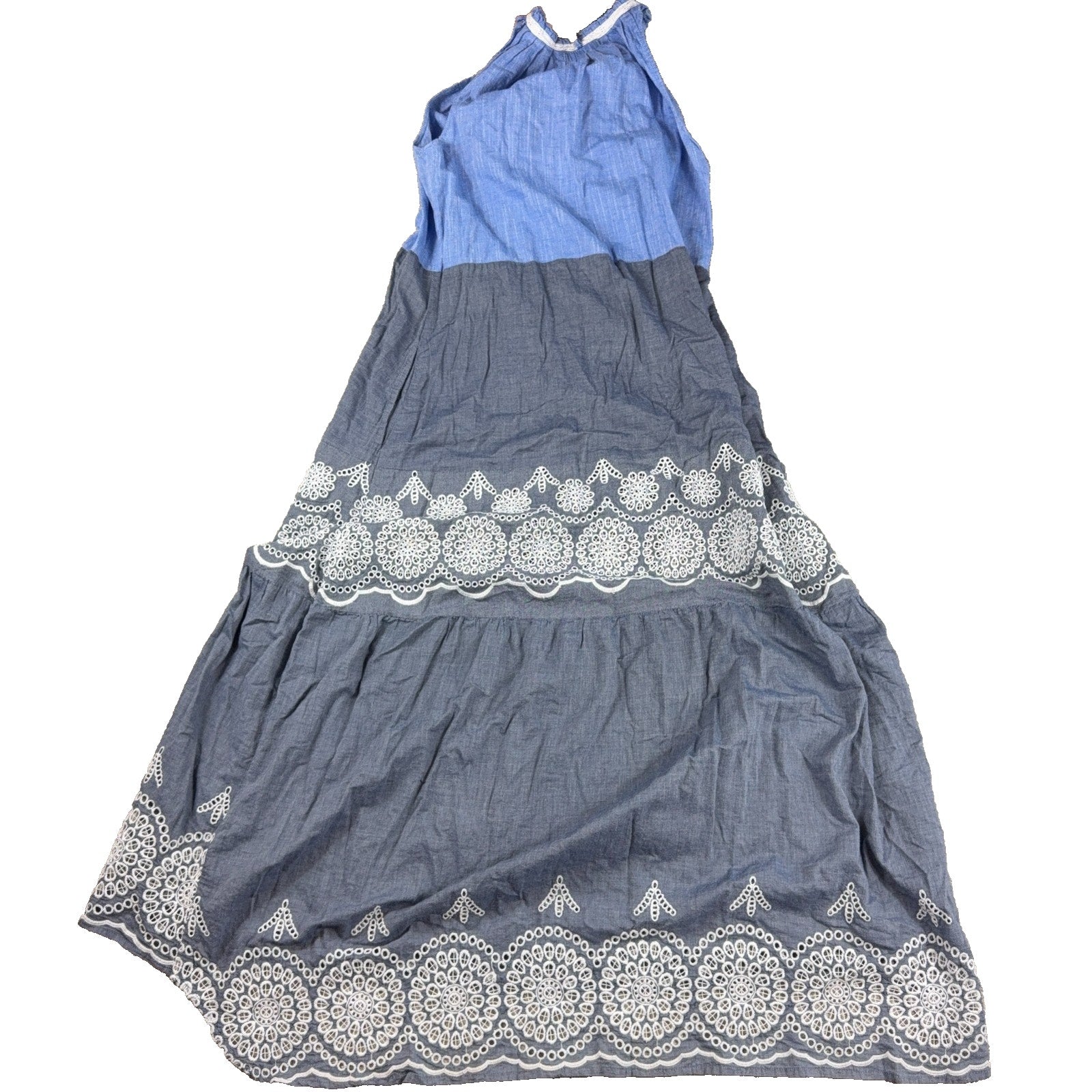 Ruby Yaya Blue Maxi Dress S Boho Embroidered Tiered Sleeveless Resort
