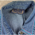 Life Style Plus Denim Cat Shirt Womens Embroidered Applique Whimsical Novelty