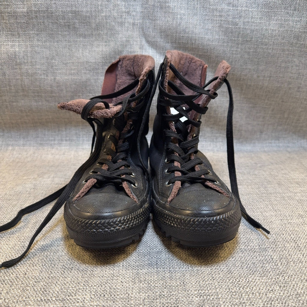 Converse Chuck Taylor Leather Fur Hi Rise Boots Black 553387C Size 4 Zip