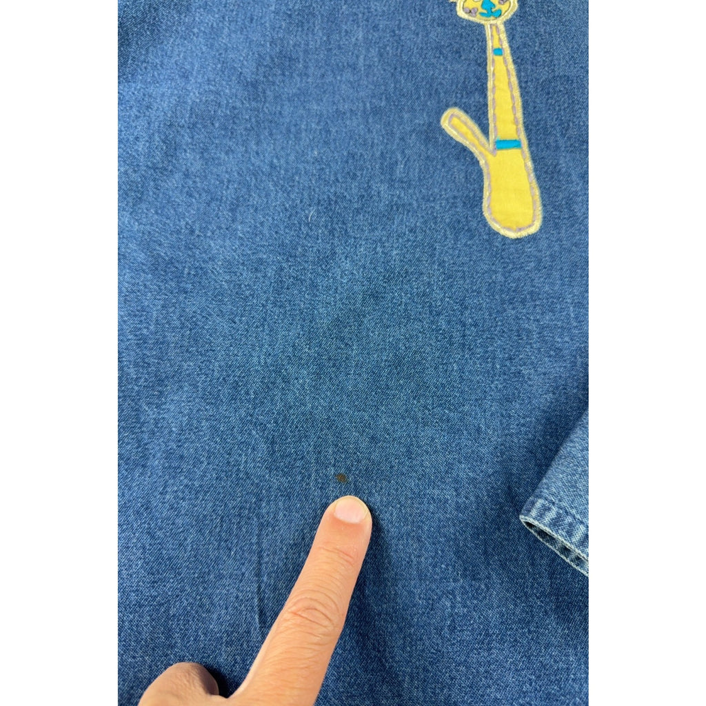 Life Style Plus Denim Cat Shirt Womens Embroidered Applique Whimsical Novelty