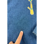 Life Style Plus Denim Cat Shirt Womens Embroidered Applique Whimsical Novelty