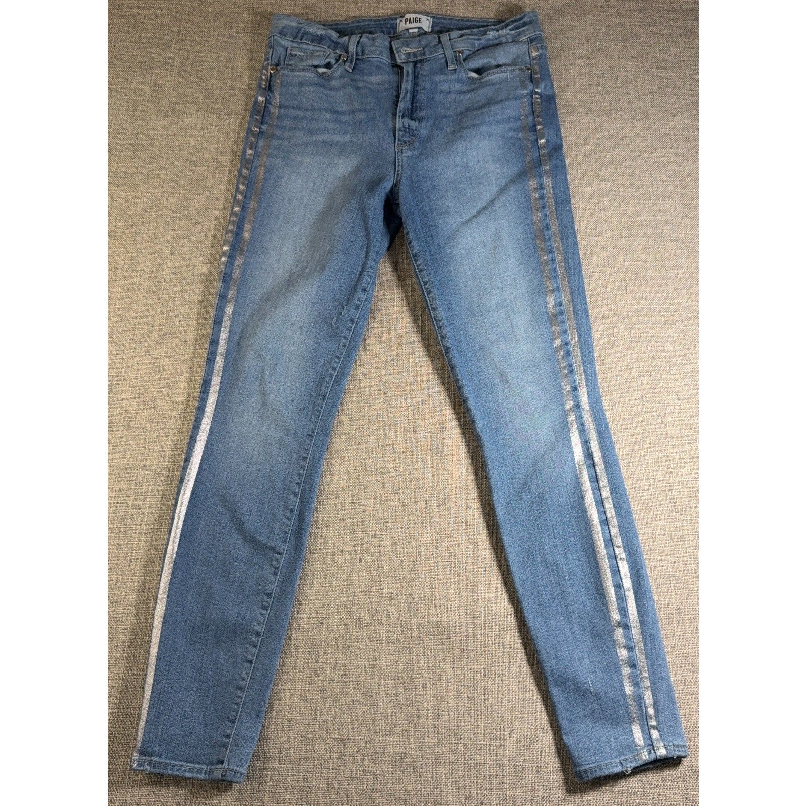 PAIGE Hoxton Ankle Jeans Womens 30 Blue Metallic Silver Stripe Skinny High Rise