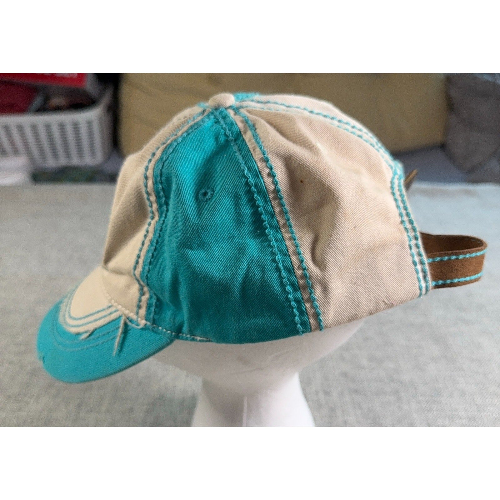 ACE USA Ouray Colorado Hat Distressed Strapback Cap Turquoise Tan Mountain