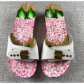 Vintage Style Hand Painted Floral Wooden Clogs White Leather Hydrangea Sandals
