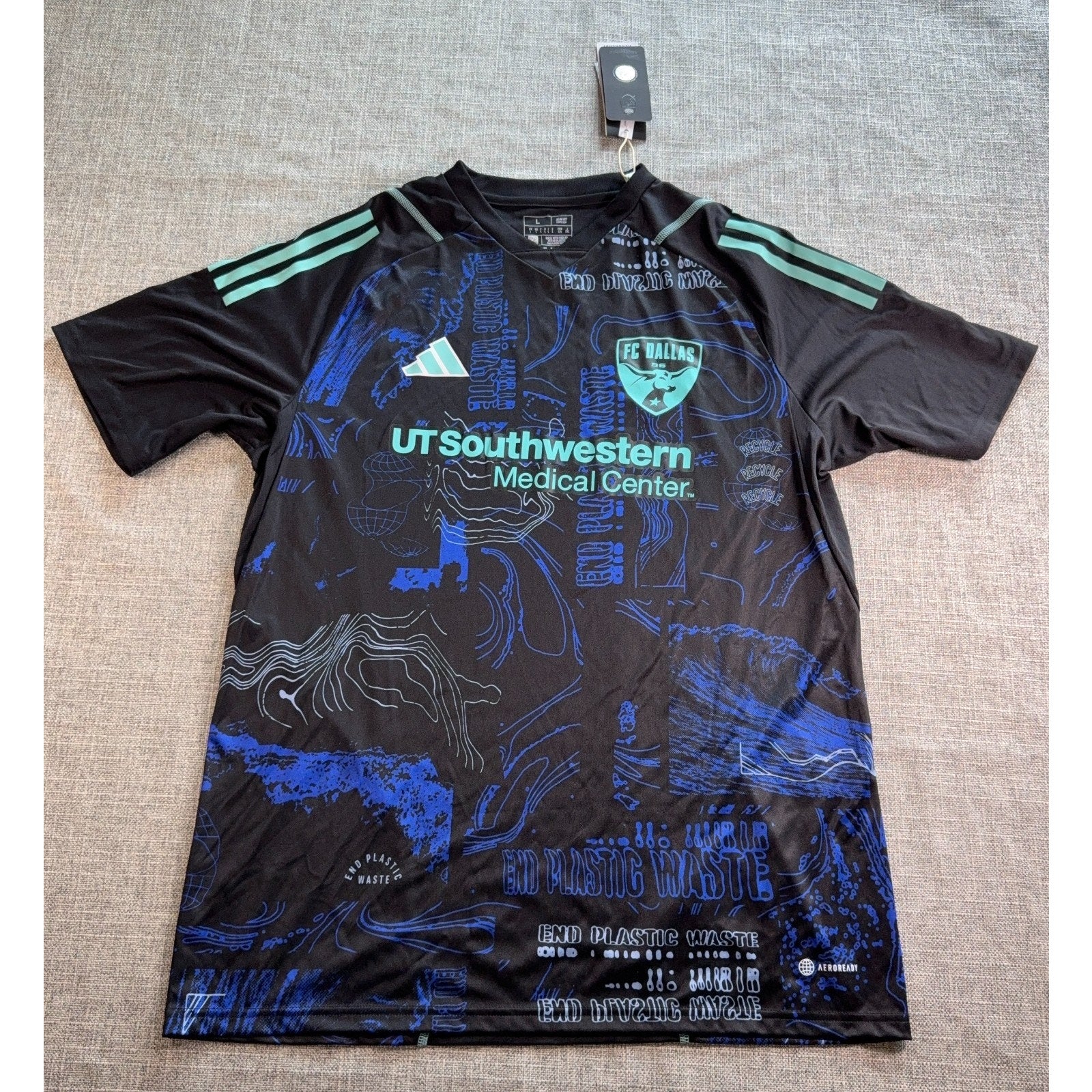 FC Dallas adidas 2023 One Planet Jersey Men’s L Black MLS AEROREADY NWT