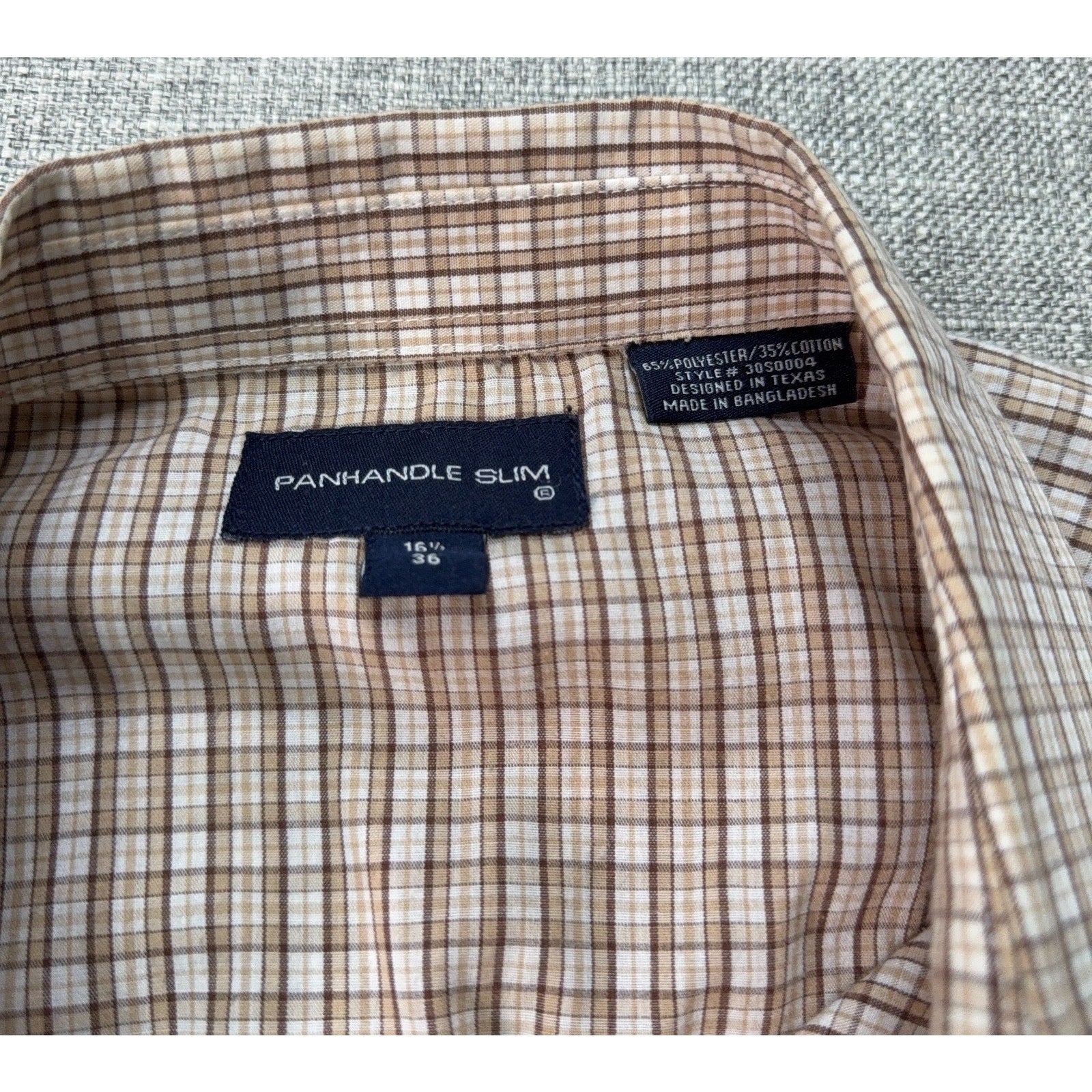 Panhandle Slim Western Shirt Mens 16.5 36 Large Tall Brown Plaid Pearl Snap