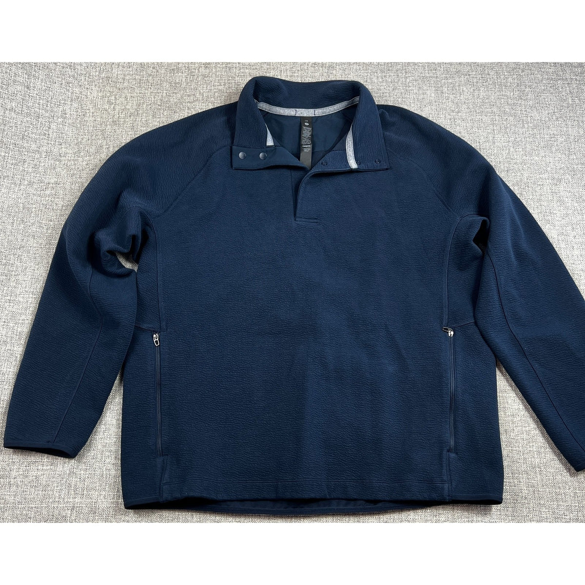 lululemon Mens Large Textured Snap Neck Pullover Jacket Navy Zip Pockets