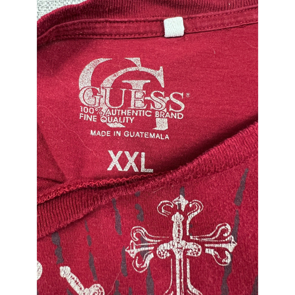 GUESS Envy T Shirt Mens XXL Burgundy Y2K Grunge Embroidered Graphic Tee