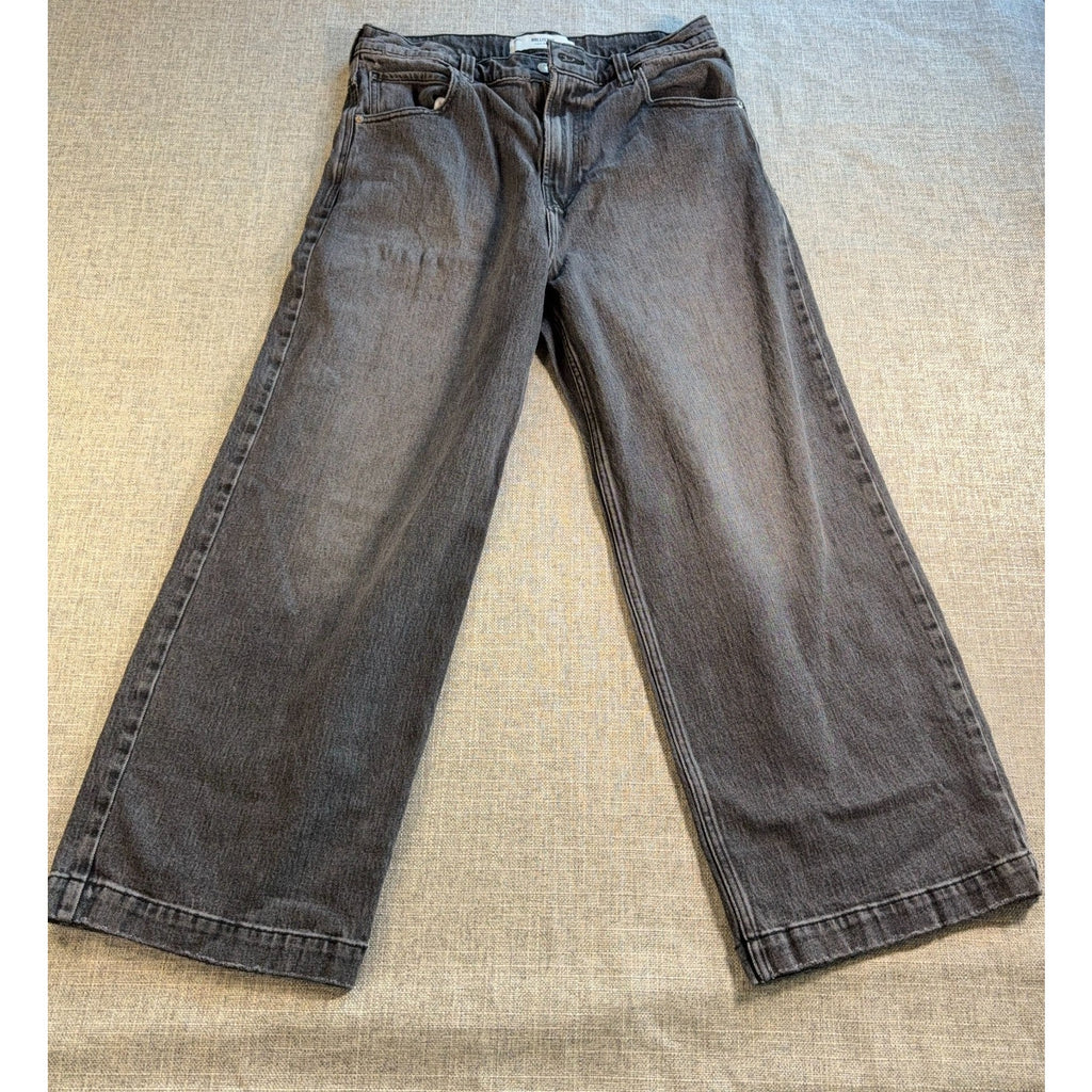 Hollister Super Baggy Jeans Mens 34x30 Gray Black Mushroom Patch Y2K Wide Leg